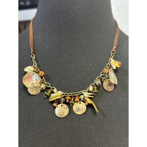 Coldwater Creek Leather and Shell Beaded Necklace 18 inch